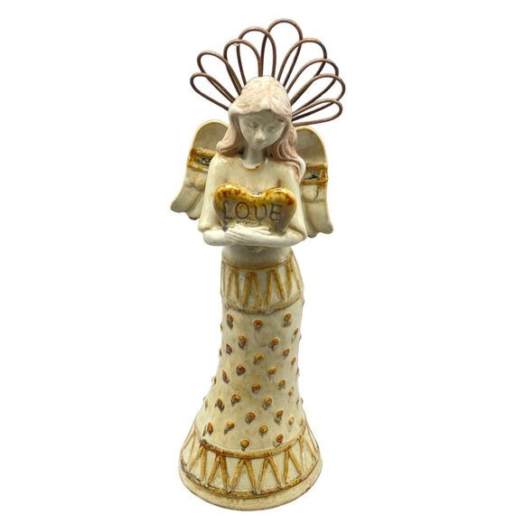 Handcrafted Ceramic Angel Figurine Holding Heart With Love Inscription 13" READ - Picture 1 of 9